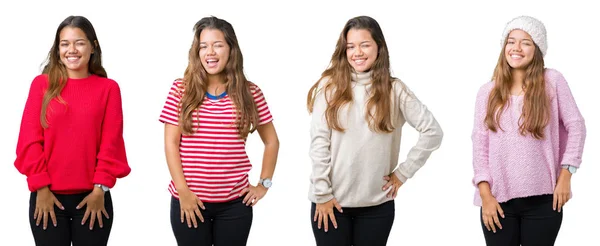 Collage Van Mooie Jonge Vrouw Geïsoleerde Achtergrond Winking Kijken Naar — Stockfoto