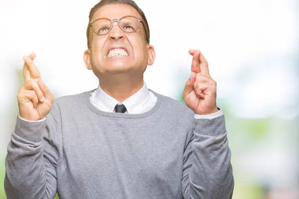 Middelbare Leeftijd Bussines Arabische Man Met Bril Geïsoleerde Achtergrond Glimlachend — Stockfoto