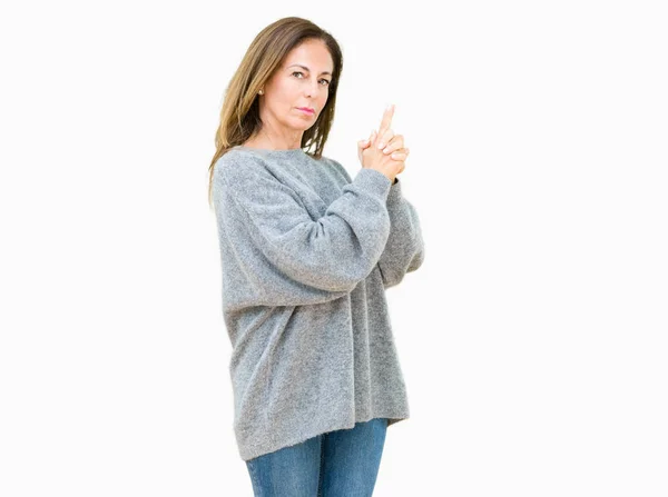 Beautiful Middle Age Woman Wearing Winter Sweater Isolated Background Holding — Stock Photo, Image