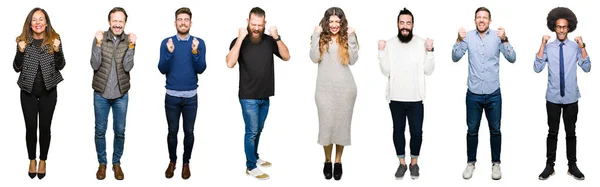 Collage Personas Sobre Fondo Blanco Aislado Emocionados Por Éxito Con —  Fotos de Stock