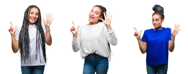 Collage Aus Schönen Geflochtenen Haaren Afrikanisch Amerikanische Frau Über Isoliertem — Stockfoto