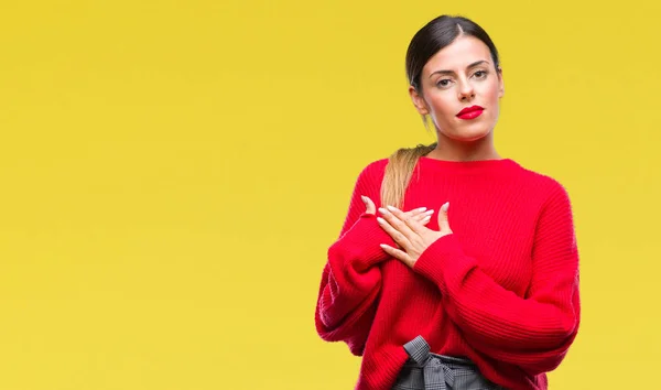 Giovane Bella Donna Affari Indossa Maglione Invernale Sfondo Isolato Sorridente — Foto Stock