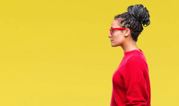 Jovem Trançado Cabelo Afro Americano Menina Vestindo Suéter Óculos Sobre — Fotografia de Stock