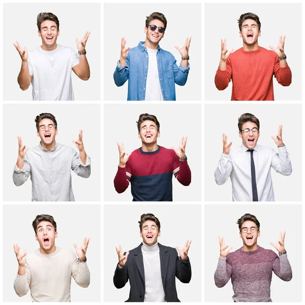 Collage Young Handsome Business Man Isolated Background Celebrating Mad Crazy — Stock Photo, Image