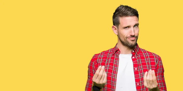 Bell Uomo Che Indossa Una Camicia Casual Che Gesti Soldi — Foto Stock