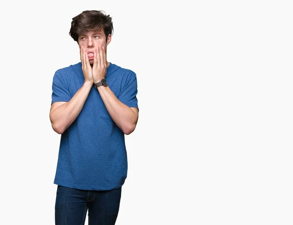 Young Handsome Man Wearing Blue Shirt Isolated Background Tired Hands — Stock Photo, Image