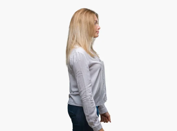 Young Caucasian Woman Isolated Background Looking Side Relax Profile Pose — Stock Photo, Image