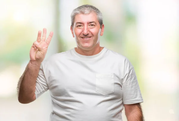 Hombre Mayor Guapo Sobre Fondo Aislado Mostrando Señalando Con Los —  Fotos de Stock