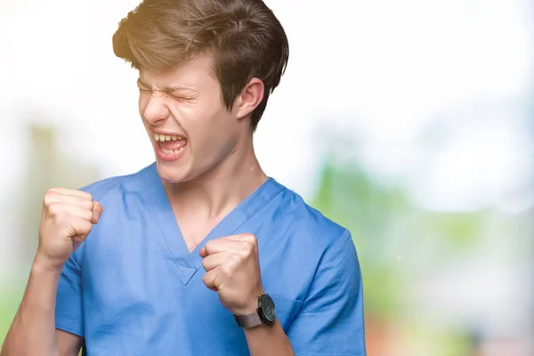 Junger Arzt Uniform Über Isoliertem Hintergrund Sehr Glücklich Und Aufgeregt — Stockfoto