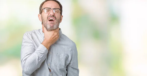 Ağrılı Boyun Boğaz Grip Kesek Enfeksiyon Dokunmadan Yakışıklı Orta Yaş — Stok fotoğraf