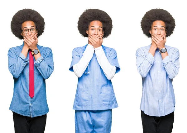 Collage Jeune Homme Aux Cheveux Afro Sur Fond Blanc Isolé — Photo
