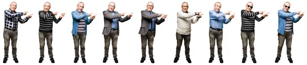 Colagem Homem Sênior Bonito Sobre Fundo Isolado Branco Sorrindo Olhando — Fotografia de Stock