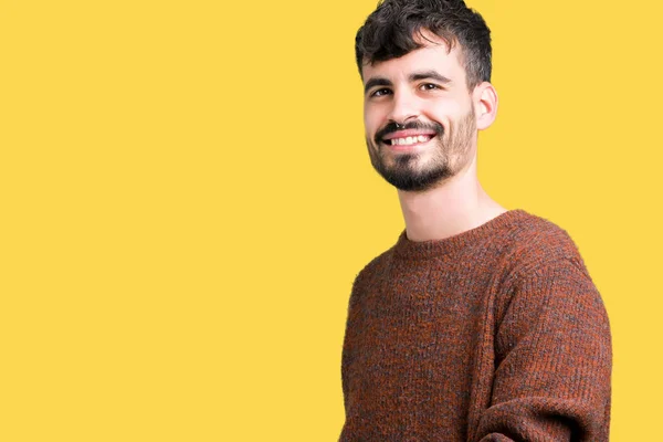 Jovem Homem Bonito Vestindo Camisola Inverno Sobre Fundo Isolado Convidando — Fotografia de Stock