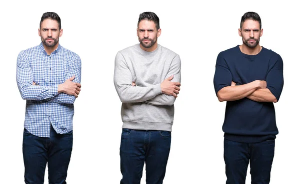 Colagem Homem Negócios Bonito Sobre Fundo Isolado Branco Cético Nervoso — Fotografia de Stock