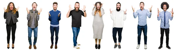 Collage Personas Sobre Fondo Blanco Aislado Celebrando Loco Sorprendido Por —  Fotos de Stock