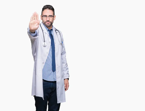 Handsome Young Doctor Man Isolated Background Doing Stop Sing Palm — Stock Photo, Image