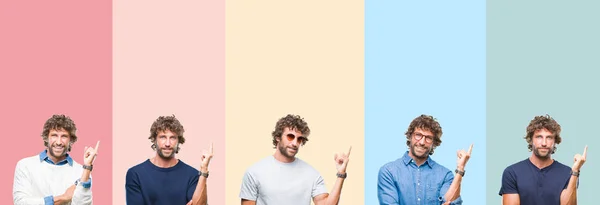 Collage Jeune Homme Décontracté Sur Fond Isolé Rayures Colorées Avec — Photo