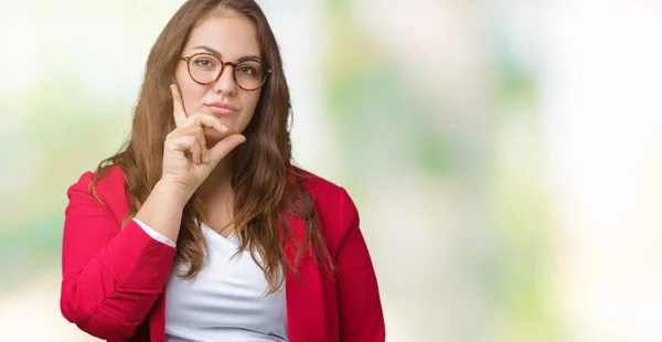 Hermosa Mujer Negocios Más Tamaño Joven Con Chaqueta Elegante Gafas — Foto de Stock