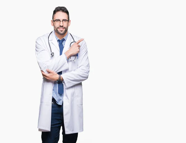 Yakışıklı Genç Doktor Adam Izole Reklam Ciddi Sakin Yüz Gösterilen — Stok fotoğraf