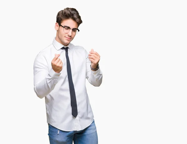 Young Business Man Wearing Glasses Isolated Background Doing Money Gesture — Stock Photo, Image