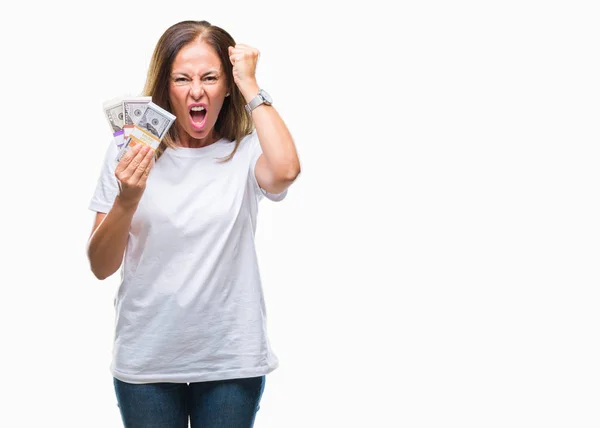 Middle Age Hispanic Woman Holding Bunch Dollars Isolated Background Annoyed Stock Picture