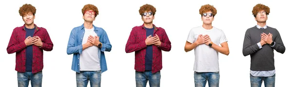 Collage Hombre Negocios Joven Con Gafas Sobre Fondo Blanco Aislado —  Fotos de Stock