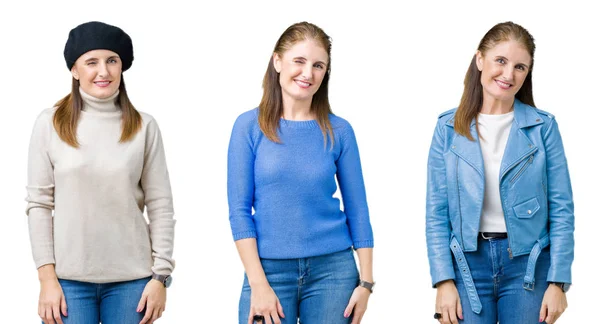 Collage Vackra Medelålders Kvinna Över Isolerade Bakgrund Winking Tittar Kameran — Stockfoto