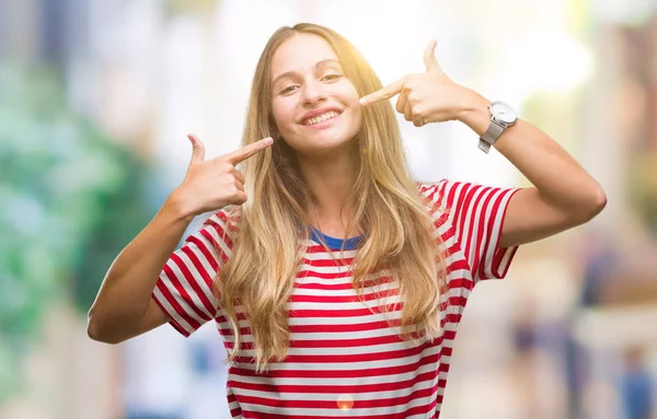 Young Beautiful Blonde Woman Isolated Background Smiling Confident Showing Pointing — Stock Photo, Image