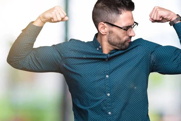 Joven Hombre Negocios Guapo Con Gafas Sobre Fondo Aislado Que — Foto de Stock