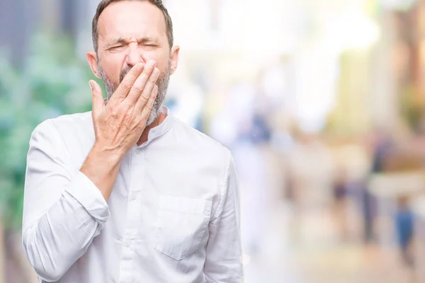 Middle Age Hoary Senior Man Isolated Background Bored Yawning Tired — Stock Photo, Image