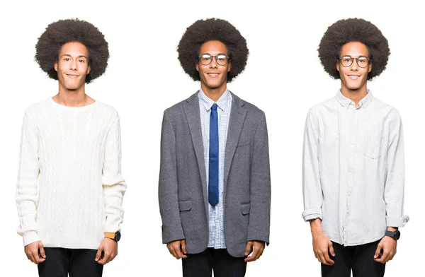 Collage Ung Man Med Afro Hår Över Vita Isolerade Bakgrund — Stockfoto