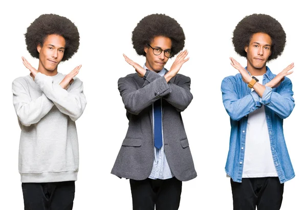 Collage Giovane Uomo Con Capelli Afro Sfondo Bianco Isolato Espressione — Foto Stock
