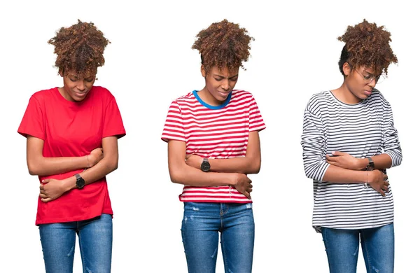 Collage Van Jonge Mooie Afrikaanse Meisje Geïsoleerd Achtergrond Met Hand — Stockfoto