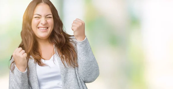 Schöne Size Junge Frau Winterjacke Über Isoliertem Hintergrund Sehr Glücklich — Stockfoto