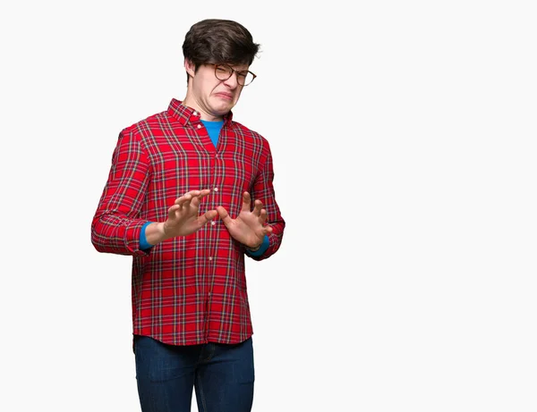 Young Handsome Man Wearing Glasses Isolated Background Disgusted Expression Displeased — Stock Photo, Image