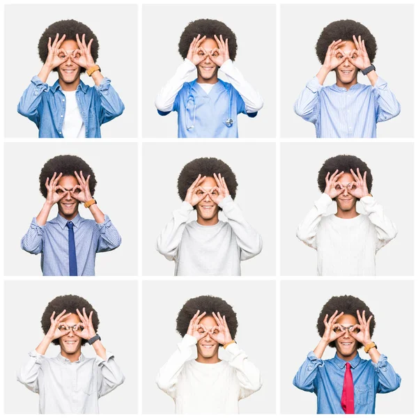 Collage Joven Con Pelo Afro Sobre Fondo Blanco Aislado Haciendo —  Fotos de Stock