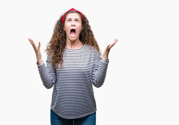 Beautiful Brunette Curly Hair Young Girl Wearing Stripes Sweater Isolated — Stock Photo, Image