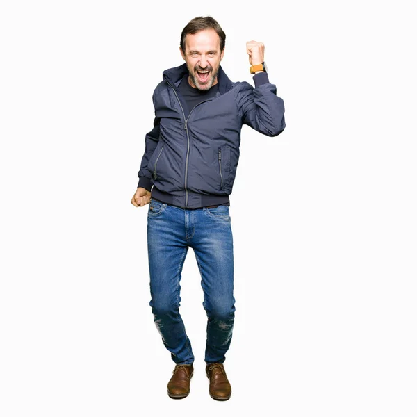 Middle Age Handsome Man Wearing Jacket Dancing Happy Cheerful Smiling — Stock Photo, Image