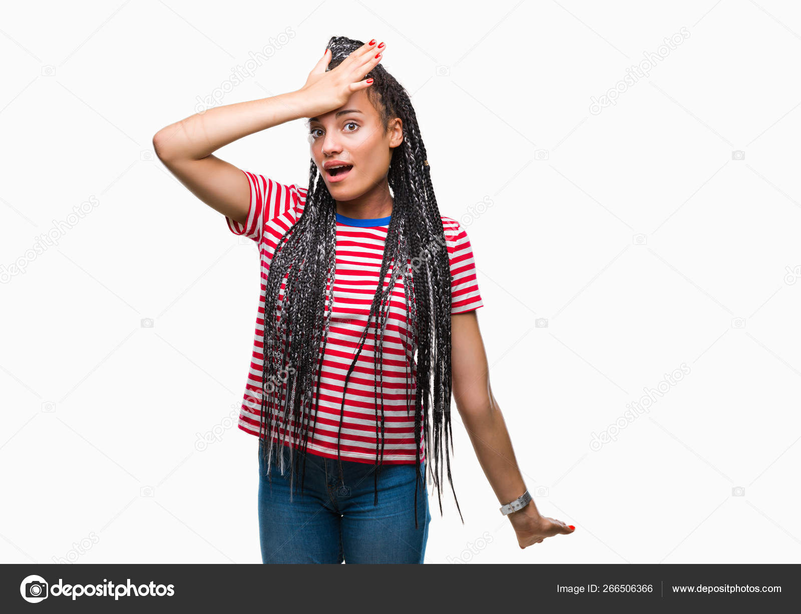 Young Braided Hair African American Girl Isolated Background