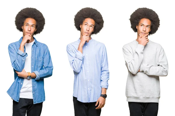 Collage Giovane Uomo Con Capelli Afro Sfondo Bianco Isolato Con — Foto Stock