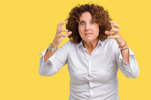 Hermosa Medio Ager Senior Negocios Mujer Sobre Aislado Fondo Gritando — Foto de Stock