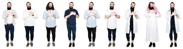 Collage Joven Con Barba Pelo Largo Sobre Fondo Blanco Aislado —  Fotos de Stock