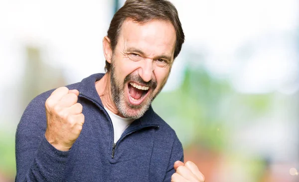 Middle Age Handsome Man Wearing Sweater Very Happy Excited Doing — Stock Photo, Image