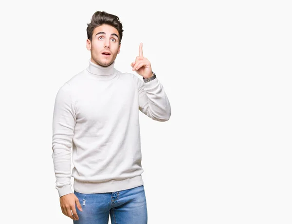 Homem Bonito Jovem Vestindo Camisola Gola Alta Sobre Fundo Isolado — Fotografia de Stock