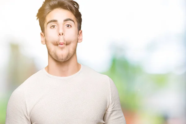 Homem Bonito Jovem Sobre Fundo Isolado Fazendo Cara Peixe Com — Fotografia de Stock