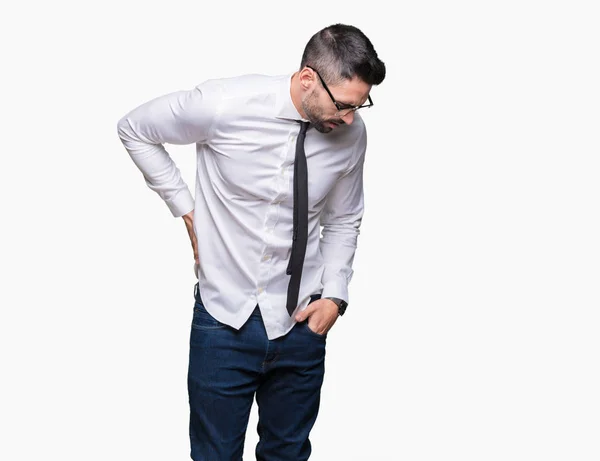 Young Handsome Business Man Wearing Glasses Isolated Background Suffering Backache — Stock Photo, Image
