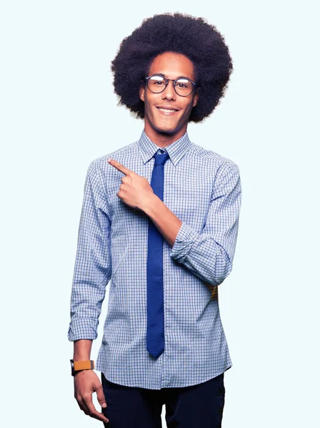 Young African American Business Man Afro Hair Wearing Glasses Cheerful — Stock Photo, Image