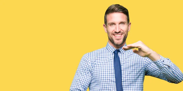 Handsome Business Man Wearing Tie Gesturing Hands Showing Big Large — Stock Photo, Image