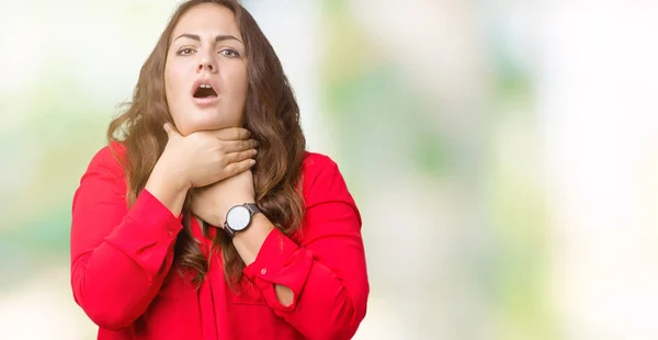 Beautiful Size Young Business Woman Isolated Background Shouting Suffocate Because — Stock Photo, Image