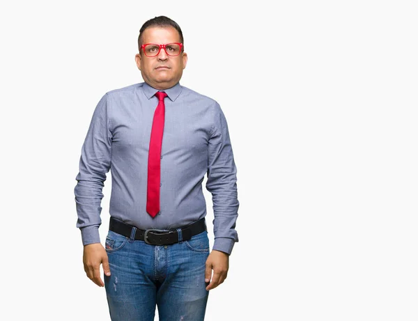 Hombre Árabe Mediana Edad Con Gafas Rojas Moda Sobre Fondo — Foto de Stock